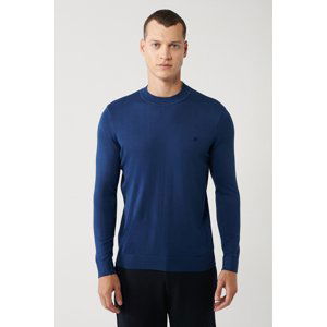 Avva Men's Light Navy Blue Knitwear Sweater High Crew Neck Viscose Regular Fit