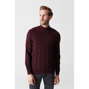 Avva Men's Burgundy Half Turtleneck Jacquard Sweater