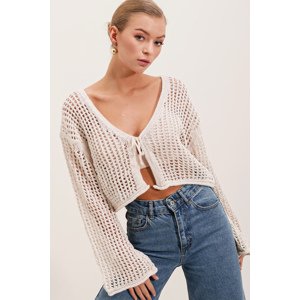 Bigdart 15852 Openwork/Holes Oversize Crop Cardigan - Stone