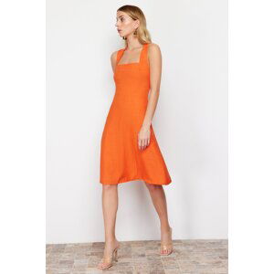 Trendyol Orange Square Neck A-Line/A-Line Form Mini Woven Dress