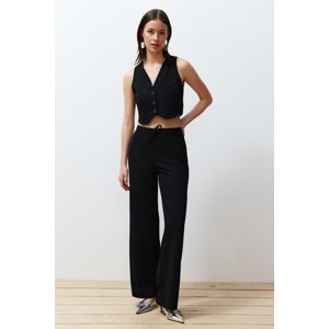 Trendyol Black Buttoned V Neck Wide Leg Knitted Two Piece Set