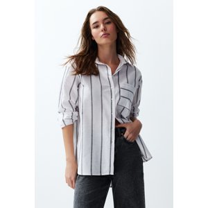 Trendyol Ecru Striped Oversize/Creature Woven Shirt