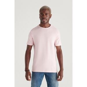 Avva Men's Pink Crew Neck Jacquard Slim Fit T-shirt