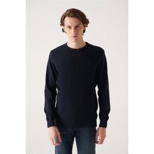 Avva Men's Navy Blue Knitwear Sweater Crew Neck Textured Cotton Regular Fit