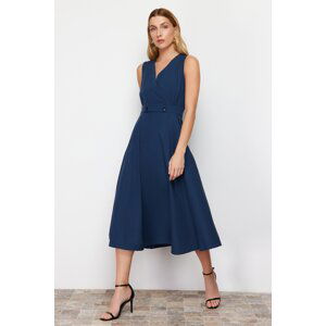 Trendyol Navy Blue A-Line Double Breasted Collar Button Detailed Woven Midi Dress