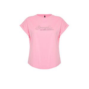 Trendyol Curve Pink Printed Oval Cut Boyfrind Knitted T-shirt