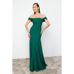 Trendyol Emerald Green Straight Fitted Woven Evening & Graduation Dress