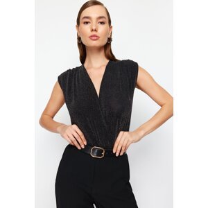 Trendyol Black Double Breasted Knitted Shiny Snaps Silvery Knitted Bodysuit