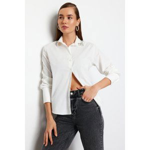 Trendyol White Woven Handcrafted Shiny Stone Poplin Shirt