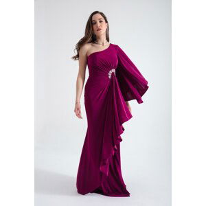 Lafaba Women's Damson One-Shoulder Stone Detailed Long Evening Dress