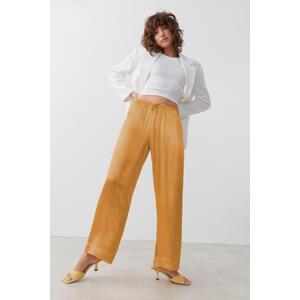 Madmext Orange Waist Gathered Satin Wide Leg Women's Trousers