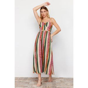 Trendyol Pink A-Line Accessory Stripe Detailed Patterned Woven Maxi Dress