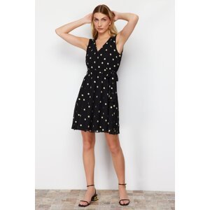 Trendyol Chiffon Woven Mini Dress with Flounce Embroidered Black Skirt