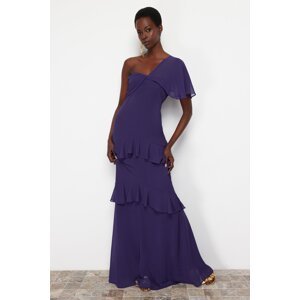 Trendyol Purple A-Cut Ruffled Long Evening Dress