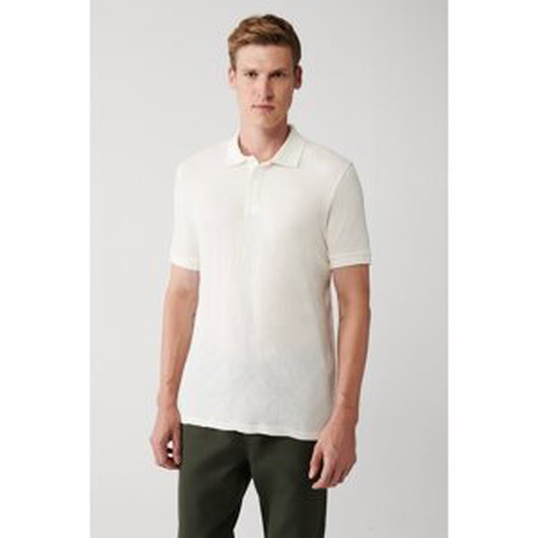 Avva Men's White 100% Cotton 3-Button Polo Neck Ribbed Standard Fit Regular Cut T-shirt