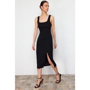 Trendyol Black itted/Fitting Slit Square Neck Stretchy Knitted Midi Pencil Dress