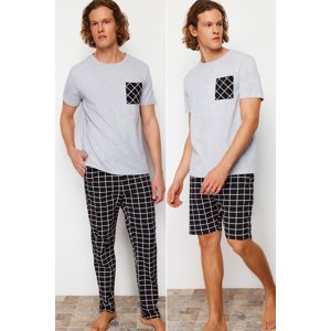 Trendyol 3-Piece Black Plaid Patterned Regular Fit Knitted Pajamas Set