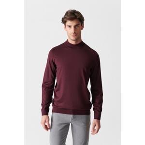 Avva Men's Dark Burgundy Half Turtleneck Plain Sweater