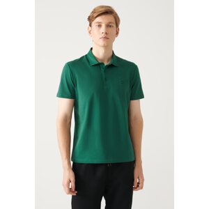 Avva Men's Green 100% Cotton Standard Fit Normal Cut 3 Buttons Anti-roll Polo T-shirt