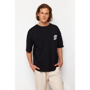 Trendyol Black Oversize/Wide-Fit Printed 100% Cotton T-Shirt
