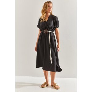 Bianco Lucci Women's Double Breasted Neck Belted Dress