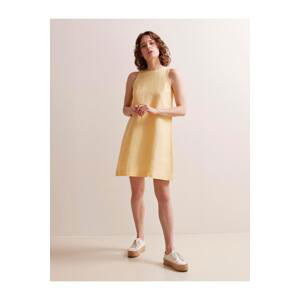 Jimmy Key Yellow Straight Cut Crew Neck Sleeveless Linen Dress