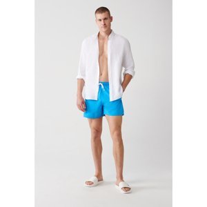 Avva Men's White-turquoise Quick-Drying Printed Regular Size Swimwear Seafood Shorts