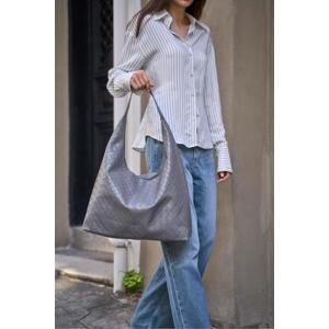 Madamra Gray Women's Knitted Patterned Leather Shoulder Bag