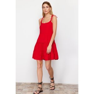 Trendyol Red Skirt Flounce Fabric Featured Mini Woven Dress