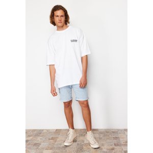 Trendyol White Oversize/Wide-Fit Printed 100% Cotton T-Shirt