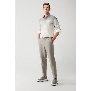 Avva Men's Gray 100% Linen Side Pocket Relaxed Fit Comfortable Cut Trousers