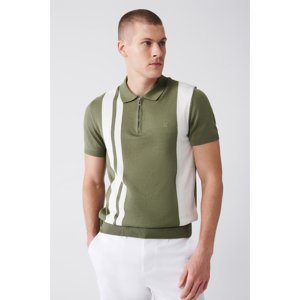 Avva Men's Khaki Polo Collar Color Block Ribbed Standard Fit Normal Cut Knitwear T-Shirt