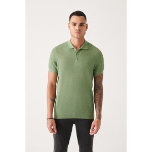 Avva Men's Water Green Polo Collar Textured Ribbed Standard Fit Regular Fit Knitwear T-shirt