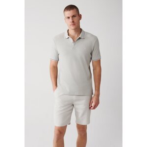 Avva Men's Light Gray 100% Cotton Jacquard Regular Fit 2 Button Polo Neck T-shirt