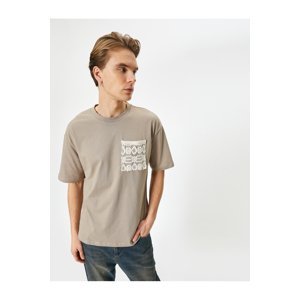Koton Crew Neck T-Shirt Pocket Detail Embroidered Short Sleeve