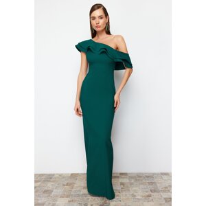 Trendyol Emerald Green Flounce Woven Evening Dress