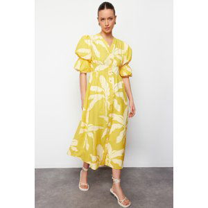 Trendyol Camel Flower Patterned Woven Dress