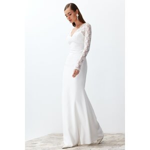 Trendyol Bridal White Body-Sitting Lace Wedding/Nikah Long Evening Dress