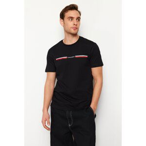 Trendyol Black Regular/Regular Fit Stripe Pattern 100% Cotton T-shirt