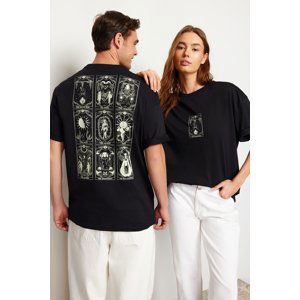 Trendyol Black Oversize/Wide-Fit 100% Cotton Tarot Printed T-Shirt