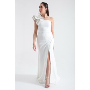 Lafaba Women's White One-Shoulder Slit Long Evening Dress