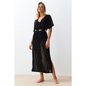 Trendyol Black Maxi Knitted Slit Beach Dress