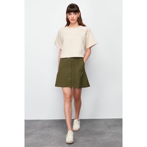 Trendyol Stone-Khaki Parachute Skirt Detailed Crew Neck Midi Knitted T-shirt Dress