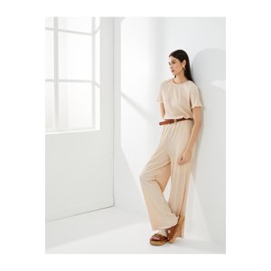 Koton Wide Leg Trousers Tied Waist Relaxed Fit Textured Pocket