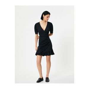 Koton Mini Dress V Neck Wrapped Balloon Sleeve Ruffled