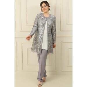By Saygı 3-Piece Suit With Pile Lined Waterway Embroidery Embroidered Jacket Trousers