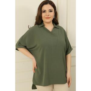 By Saygı Double Breasted Polo Neck Short Sleeve Ayrobin Plus Size Blouse