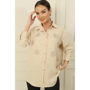 By Saygı Pearl-Stone Detailed Linen Effect Shirt