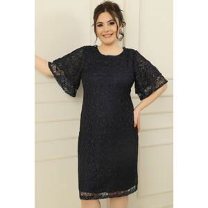 By Saygı Plus Size Silvery Lace Dress with Short Flounce Sleeves