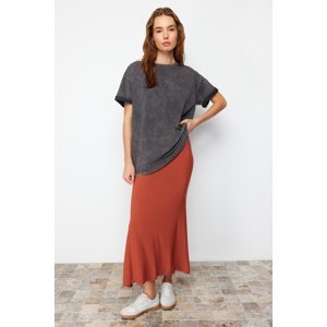 Trendyol Cinnamon Fitted Fish Form Stretch Maxi Skirt